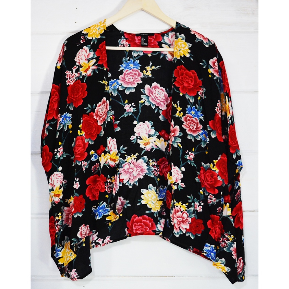 Black Floral Shawl Cardigan Size Small